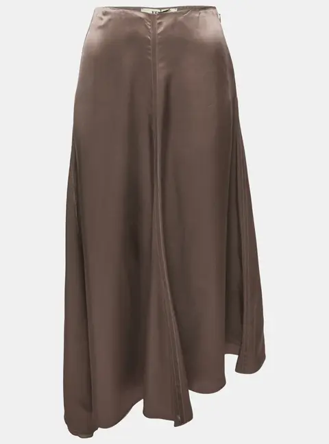 Fendi Brown Satin Asymmetric Midi Skirt S