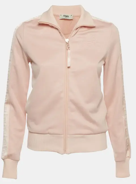 Fendi Pink Logo Embossed Jersey Pique Zip-Up Jacket S