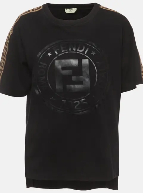 Fendi Black Logo Appliqu&eacute; Jersey Crewneck T-Shirt M