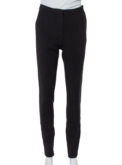 Fendi Black Wool Contrast Trim Zip Detail Tapered Leg Pants S