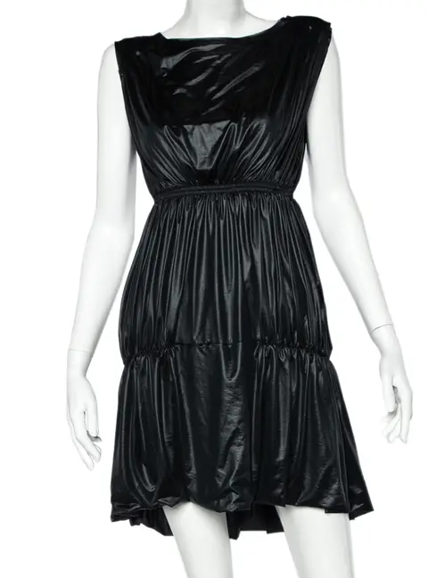 Fendi Black Coated Elastic Waist Detail Sleeveless Midi Dress M