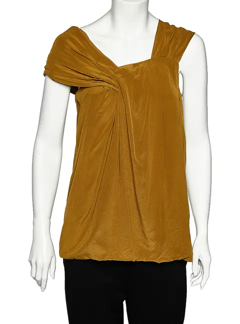 Fendi Olive Green Silk Draped Sleeve Detail Top M
