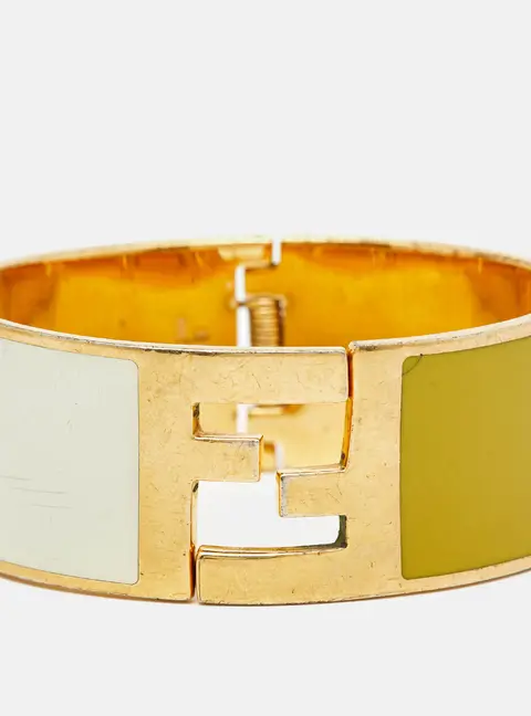 Fendi Fendista Bi-color Yellow/White Enamel Gold Tone Wide Bracelet M