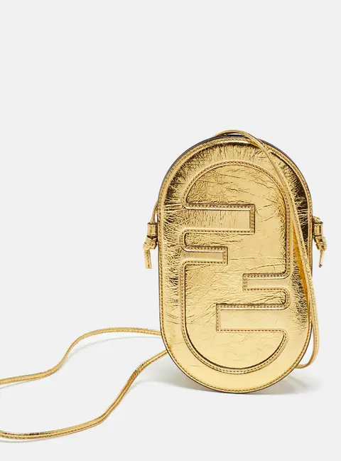 Fendi Gold Metallic Leather O'Lock Phone Pouch