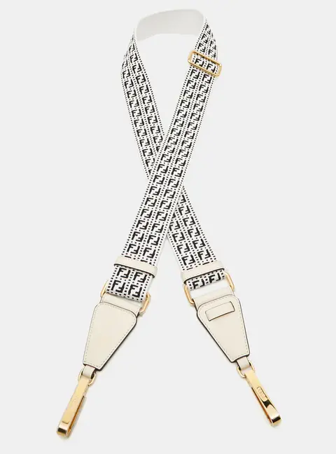 Fendi White/Black Zucchino Fabric and Leather Bag Shoulder Strap