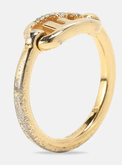Fendi Gold Tone Metal Crystal O'Lock Ring Size 50