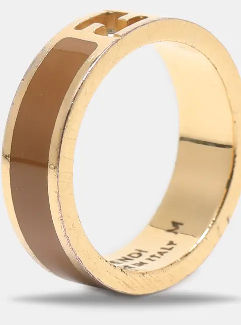Fendi The Fendista Bi-color Enamel Gold Tone Band Ring Size 55