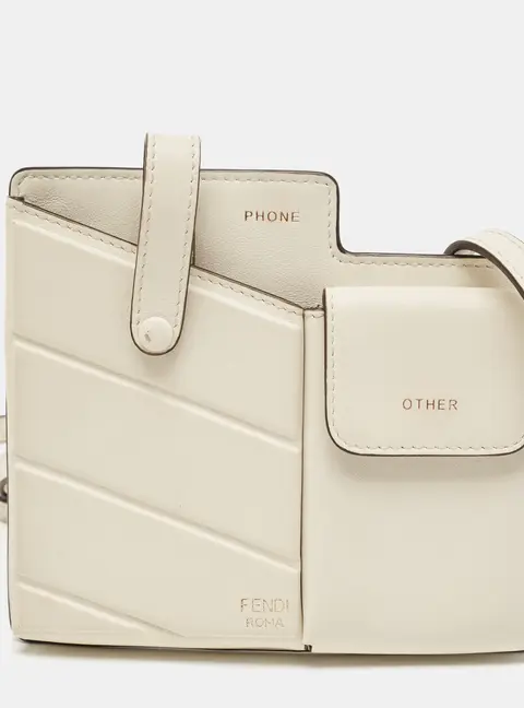Fendi Off White Leather Mini Two Pocket Crossbody Bag