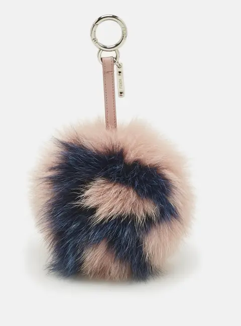 Fendi Pink/Blue Fox Fur and Leather Alphabet R Ball Bag Charm