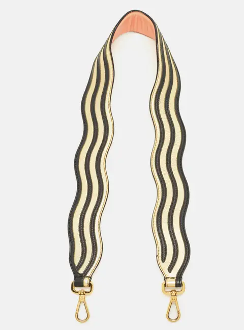 Fendi Wave Stripe Bag Shoulder Strap Gold/Black Leather