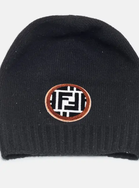 Fendi Black Zucca Applique Beanie One Size