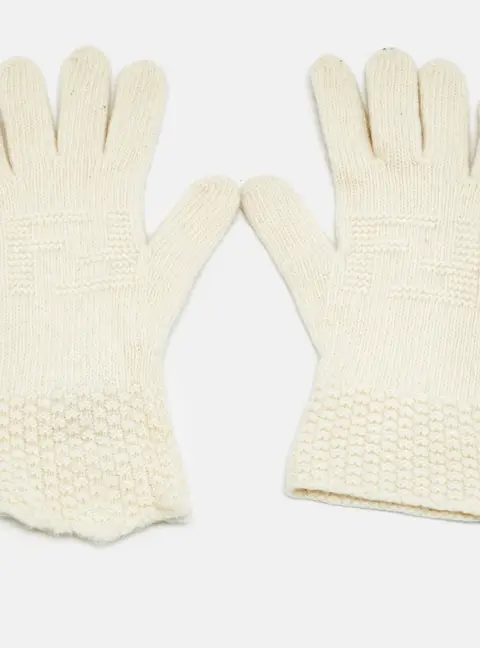 Fendi Cream Wool Knit Gloves S