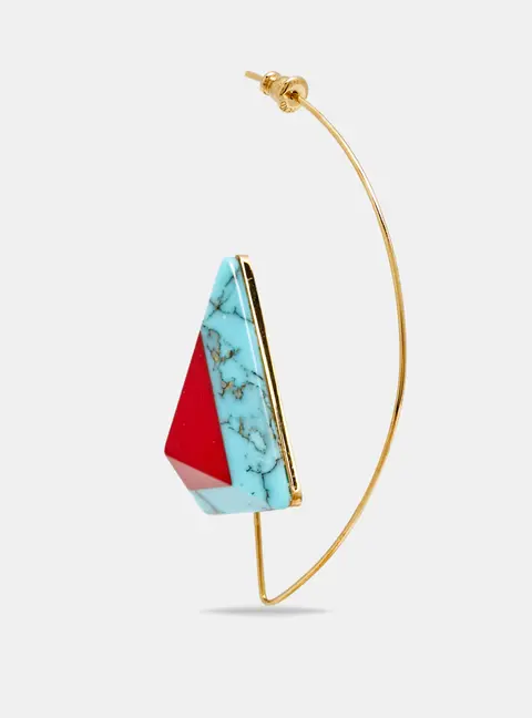 Fendi Red/Blue Resin Rainbow Pyramid Gold Tone Earring