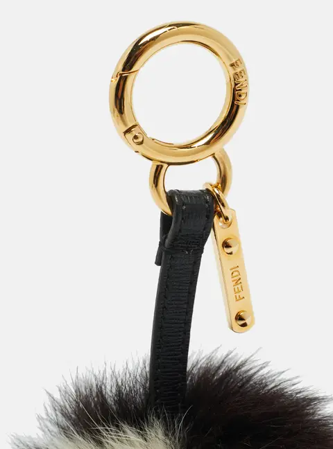 Fendi Pom Pom Bag Charm Black/Beige Fox Fur
