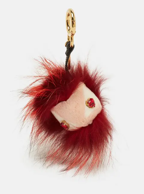 Fendi Crystal Eye Cube Monster Red Fox Fur and Leather Bag Charm