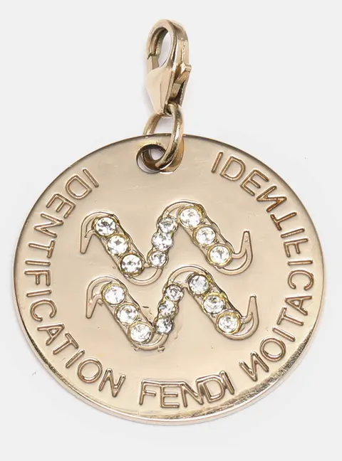 Fendi Gold Tone Hardware Crystal Identification Pendant