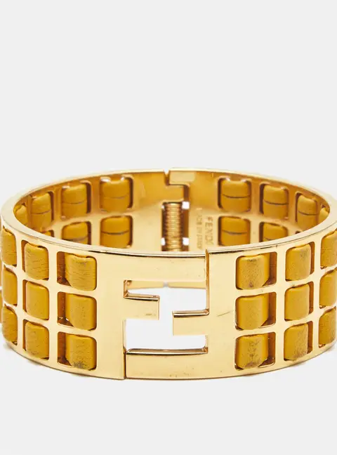 Fendi Fendista Woven Leather Gold Tone Bracelet M