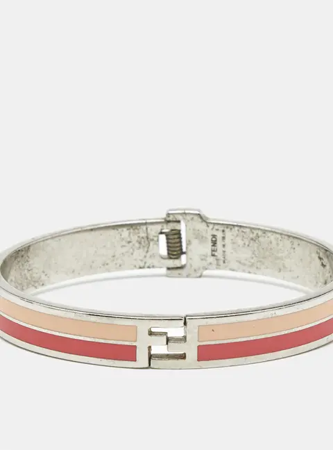 Fendi The Fendista Bicolor Stripe Enamel Silver Tone Bracelet M