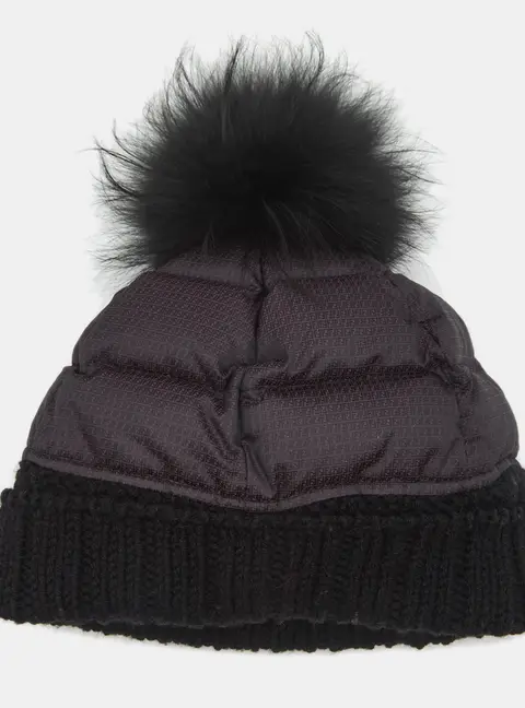 Fendi Purple/Black FF Jacquard Nylon Fur Trim Beanie M
