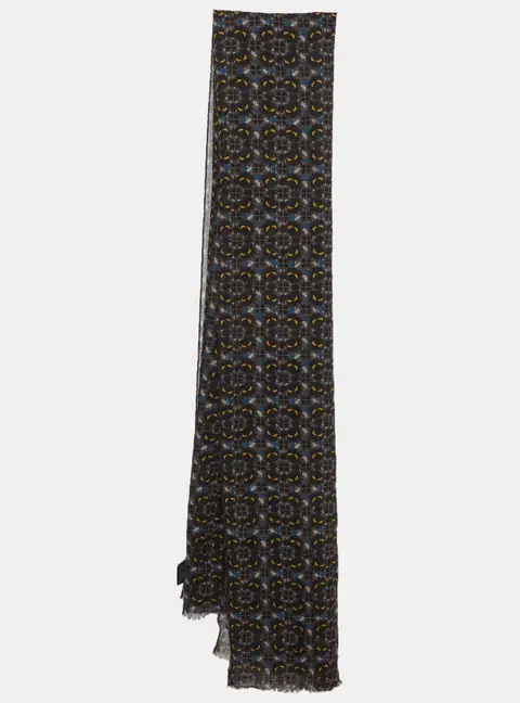 Fendi Black Monster Eye Print Wool Blend Scarf