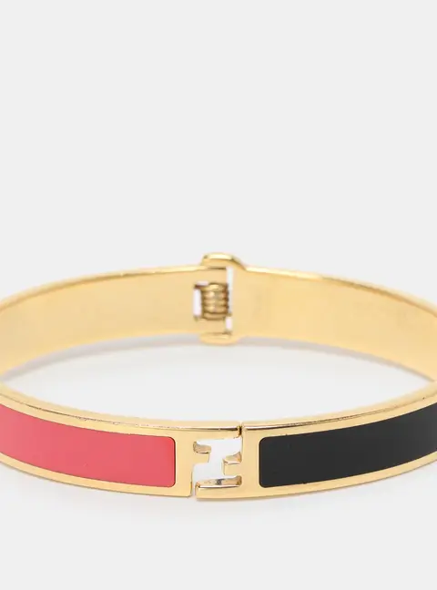 Fendi The Fendista Bicolor Enamel Gold Tone Cuff Bracelet M