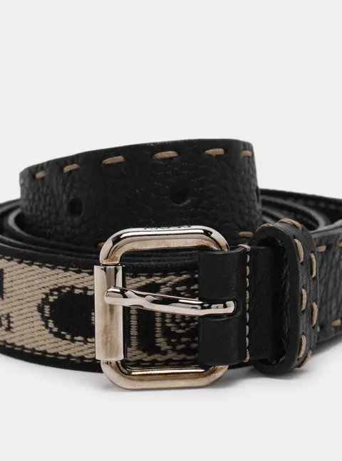 Fendi Beige/Black Jacquard and Leather Selleria Waist Belt