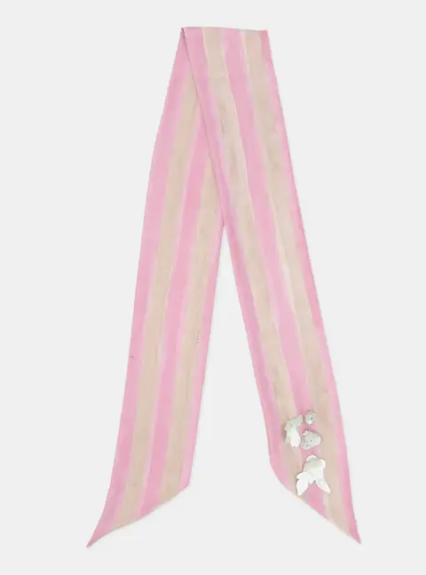 Fendi Pink/Beige Silk Floral Applique Scarf