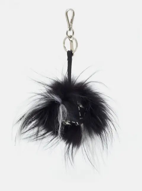Fendi Black Leather and Fur Monster Motif Bag Bug Charm