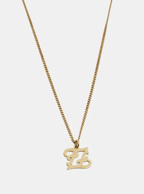Fendi Karligraphy Gold Tone Pendant Necklace