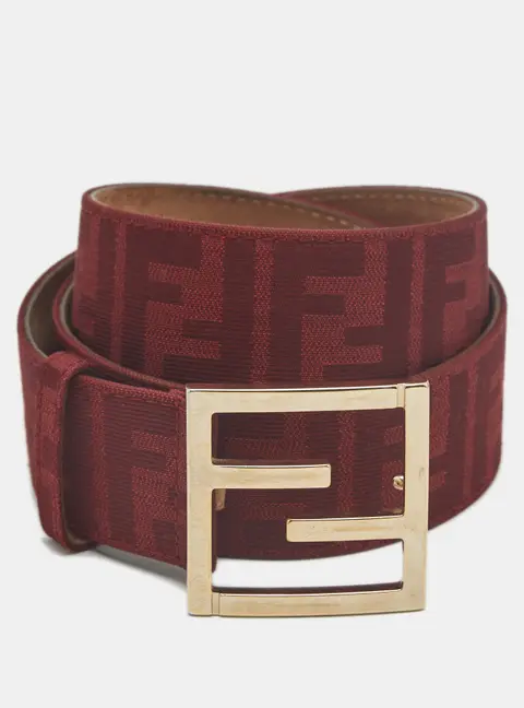 Fendi FF Logo 95 CM Buckle Belt Red Zucca Canvas