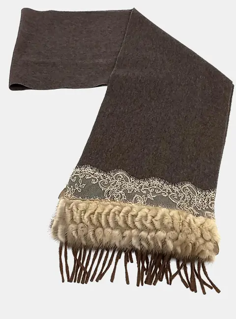 Fendi Brown Mink-trimmed scarf