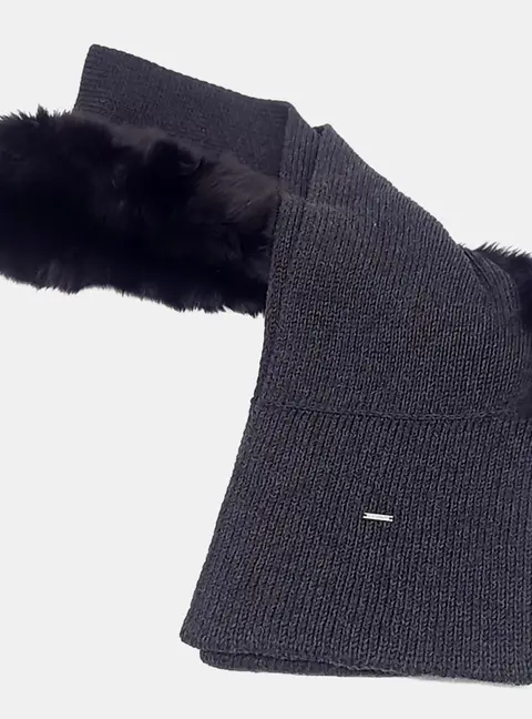 Fendi Black Wool  Fox Fur Scarf