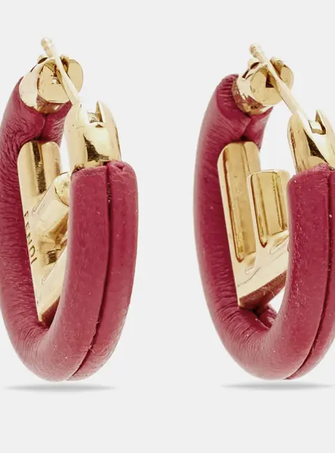 Fendi F Is Fendi Leather Gold Tone Hoop Earrings