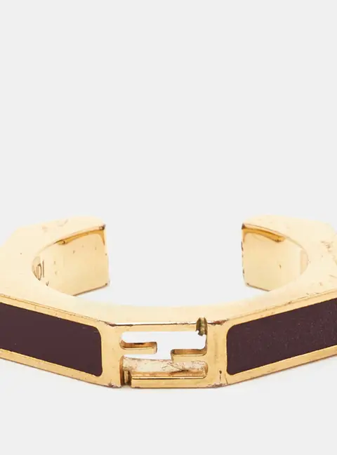 Fendi FF Baugette Enamel Gold Tone Ring Size 51