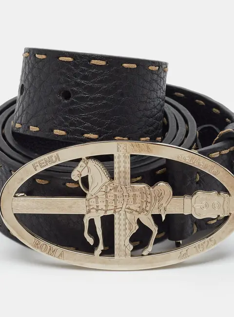 Fendi Horse Buckle 95CM Belt Black Selleria Leather