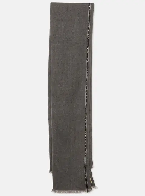 Fendi Grey Logo Patterned Textured Wool Infinity Scarf One Size