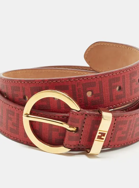Fendi Bukle Belt 90CM Red Zucca Coated Canvas