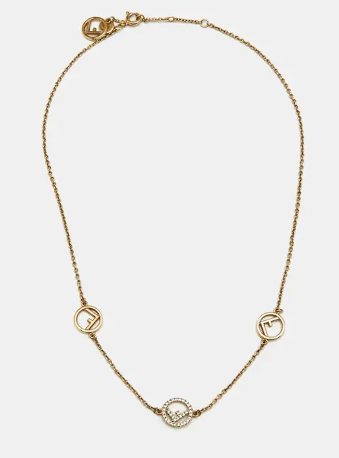 Fendi  F is Fendi Crystals Gold Tone Station Necklace