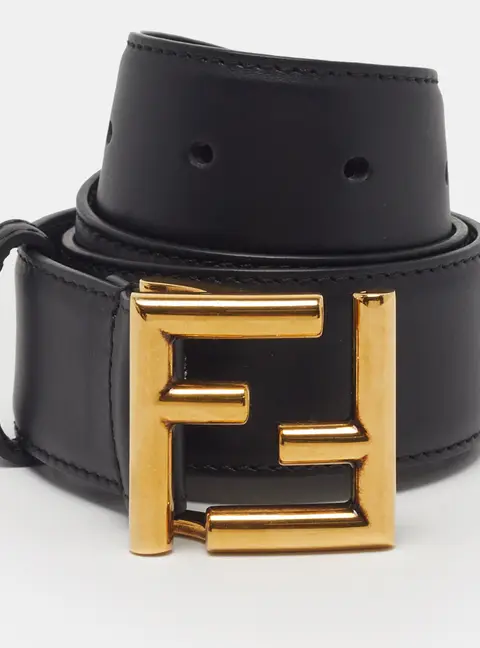 Fendi FF 65CM Waist Belt Black Leather