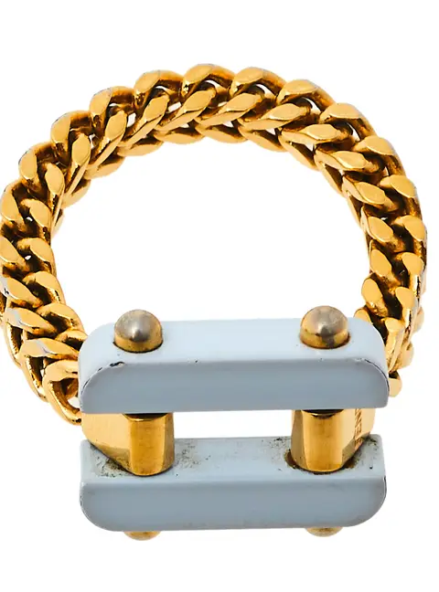 Fendi Pale Blue Resin Charm Chain Link Ring L