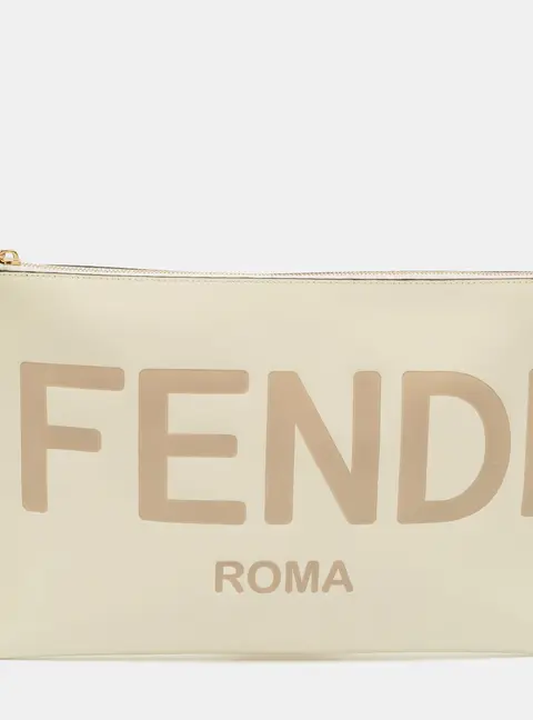 Fendi Large Off White Leather Flat Pouch
