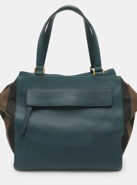 Fendi Blue/Brown Pequin Canvas and Leather Satchel