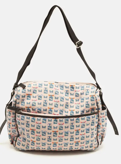 Fendi Pink/Blue Monsters FF Printed Nylon Diaper Bag