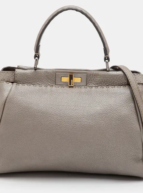 Fendi Peekaboo Medium Grey Leather Top Handle Bag