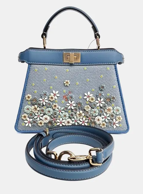 Fendi Blue Fabric Peekaboo I SEE U Petite (8BN335)