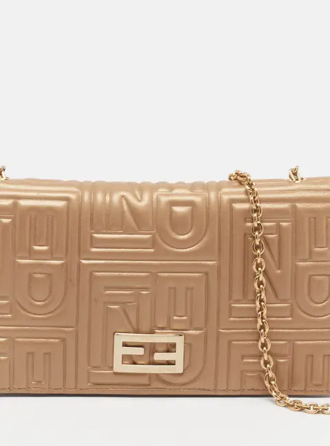 Fendi FF Gold Leather Wallet On Chain