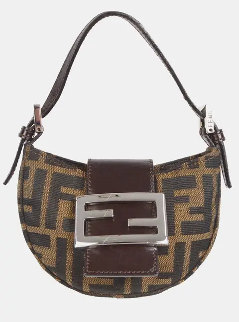 Fendi Croissant Micro Brown Zucca Canvas Shoulder Bag