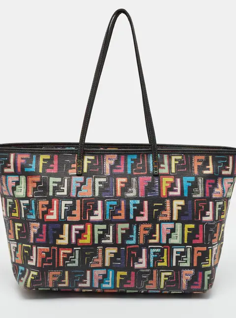 Fendi Roll Multicolor Zucca Print Coated Canvas Shopper Tote