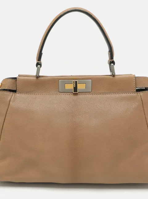 Fendi Peekaboo Medium Beige Leather Top Handle Bag