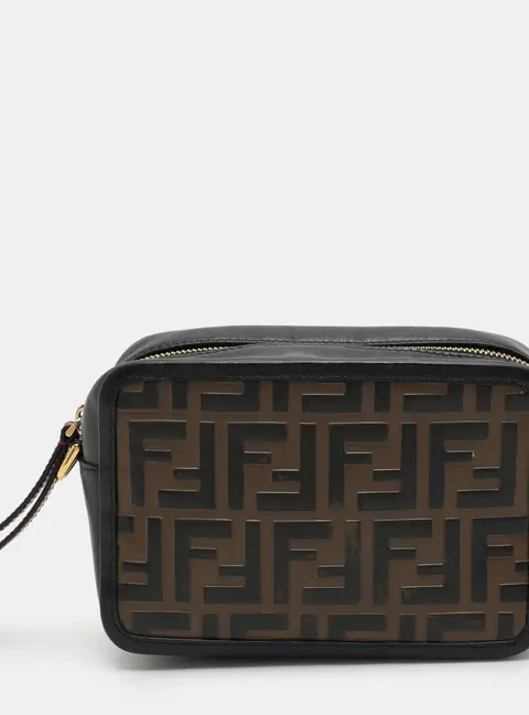 Fendi Black/Brown FF Embossed Leather Mini Camera Crossbody Bag